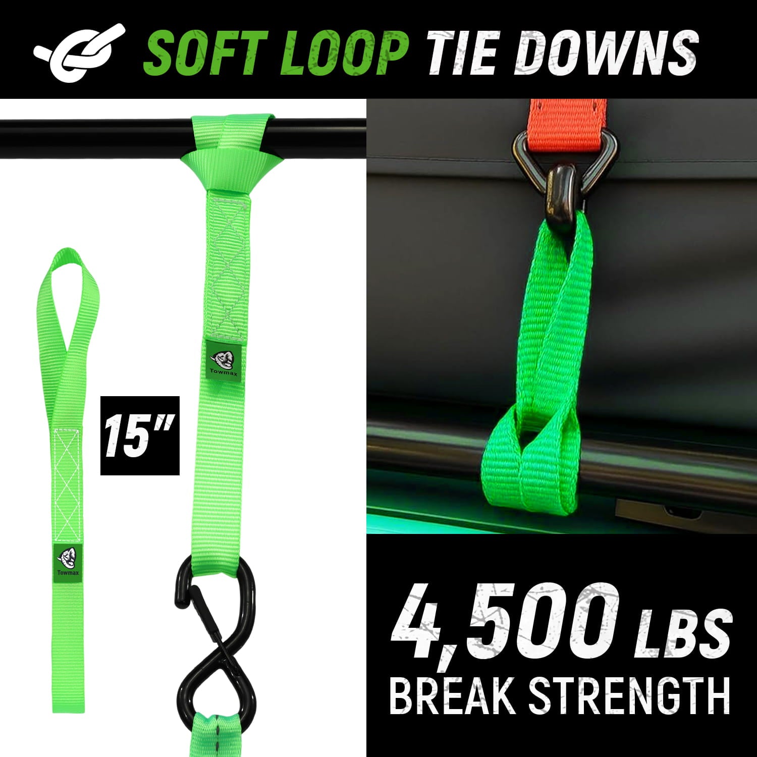 Retractable Ratchet Straps 4 Pack | 1in x 10ft Self Retracting Tie Down Straps with Soft Loops | 1500 lbs Break Strength for Motorcycle, Cargo, Truck, Trailer