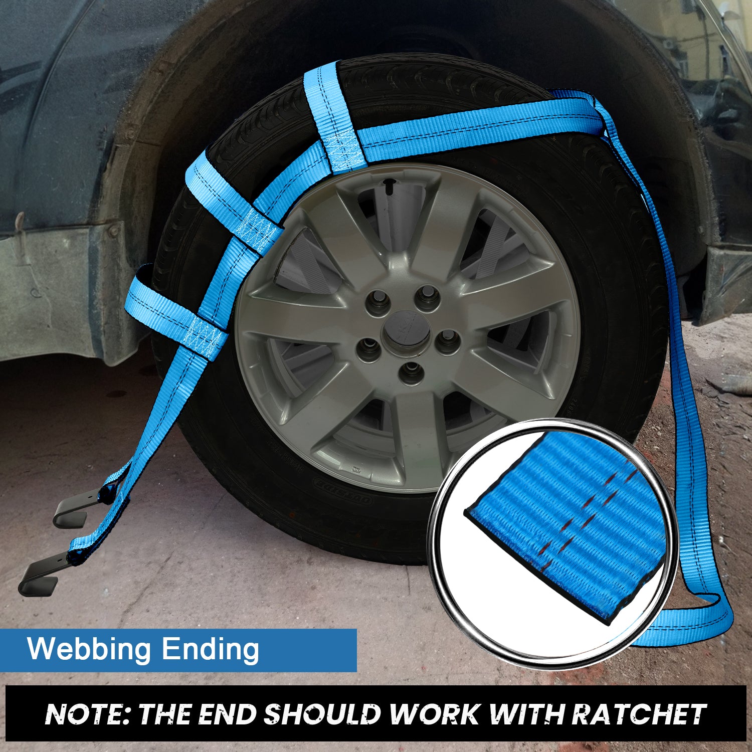 Tow Dolly Basket Straps 2 Pack – Heavy Duty Tire Net Straps with Flat Hooks, 10,000 lb Break Strength for 14