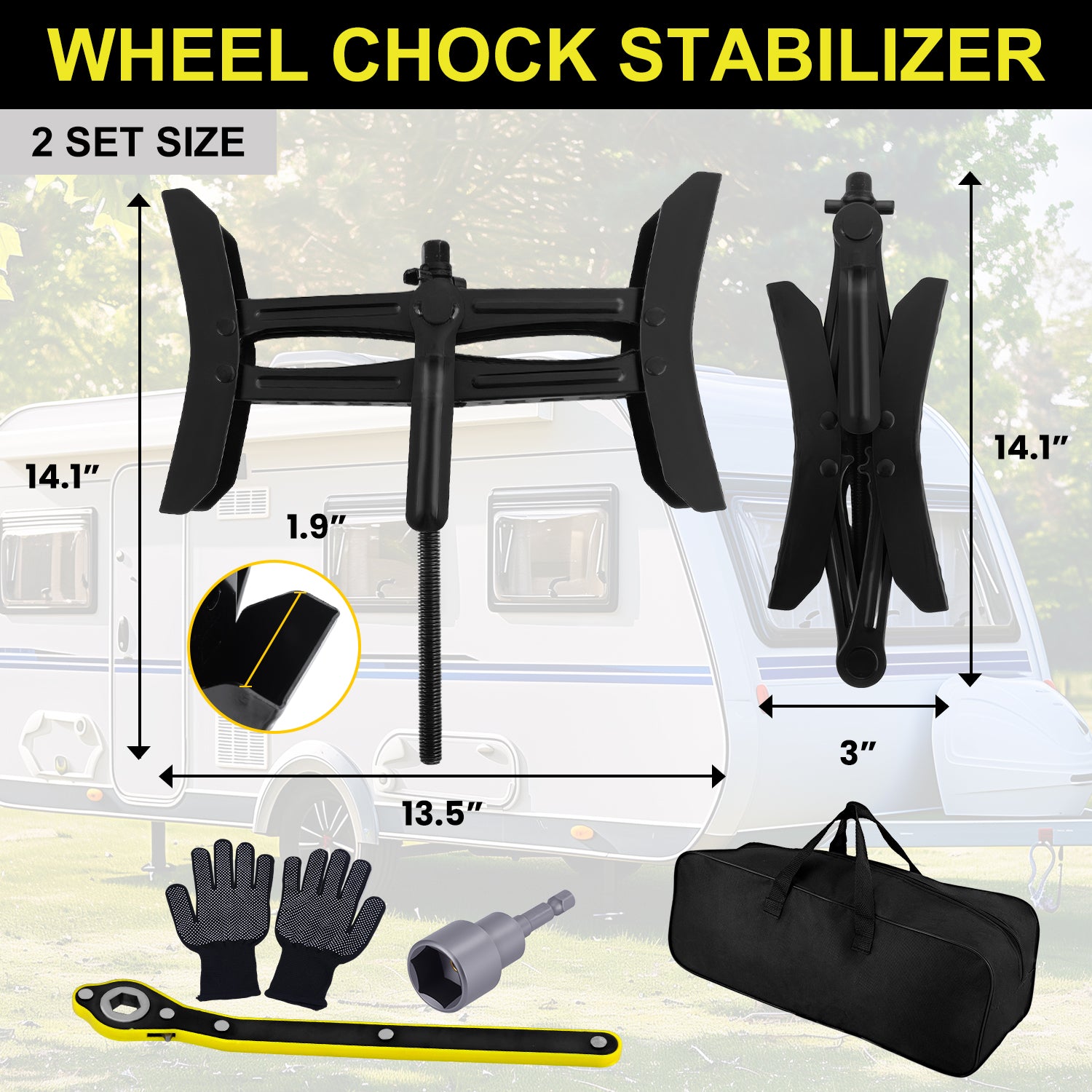 RV Wheel Chock Stabilizer 2 Sets – Heavy Duty X-Chock for Travel Trailers, Fits 3.5