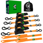 Retractable Ratchet Straps 4 Pack | 1in x 10ft Self Retracting Tie Down Straps with Soft Loops | 1500 lbs Break Strength for Motorcycle, Cargo, Truck, Trailer