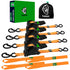 Retractable Ratchet Straps 4 Pack | 1in x 10ft Self Retracting Tie Down Straps with Soft Loops | 1500 lbs Break Strength for Motorcycle, Cargo, Truck, Trailer