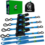 Retractable Ratchet Straps 4 Pack | 1in x 10ft Self Retracting Tie Down Straps with Soft Loops | 1500 lbs Break Strength for Motorcycle, Cargo, Truck, Trailer