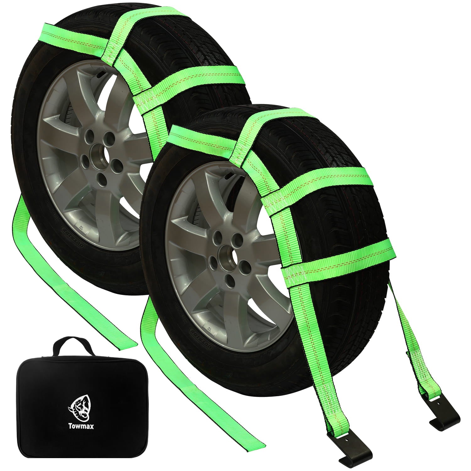 Tow Dolly Basket Straps 2 Pack – Heavy Duty Tire Net Straps with Flat Hooks, 10,000 lb Break Strength for 14