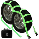 Tow Dolly Basket Straps 2 Pack – Heavy Duty Tire Net Straps with Flat Hooks, 10,000 lb Break Strength for 14"–19" Wheels