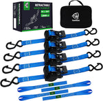 Retractable Ratchet Straps | 1in x 10ft Self Retracting Tie Down Straps with Soft Loops | 1800 lbs Break Strength for Motorcycle, Cargo, Truck, Trailer