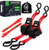 Retractable Ratchet Straps | 1in x 10ft Self Retracting Tie Down Straps with Soft Loops | 1800 lbs Break Strength for Motorcycle, Cargo, Truck, Trailer