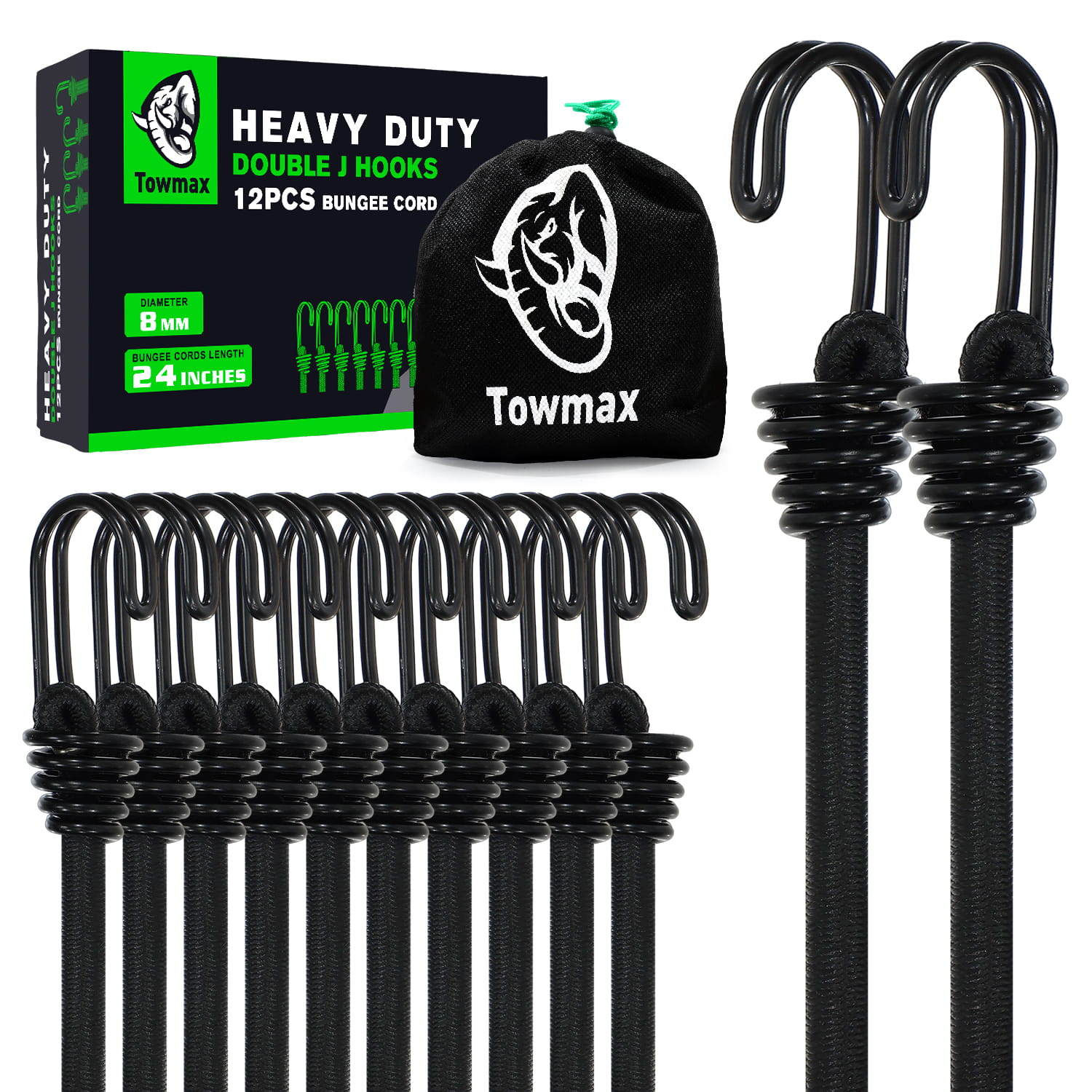 Heavy Duty Bungee Cord with Hooks 12 Pack | Industrial Grade Blue Bungee Cords for Outdoor Camping, Kayaking & Cargo Fastening