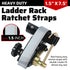 Ladder Rack Ratchet Straps 4 Pack – 1.5" x 7.5ft Rack Straps with J Hooks for Trailer Cargo Control