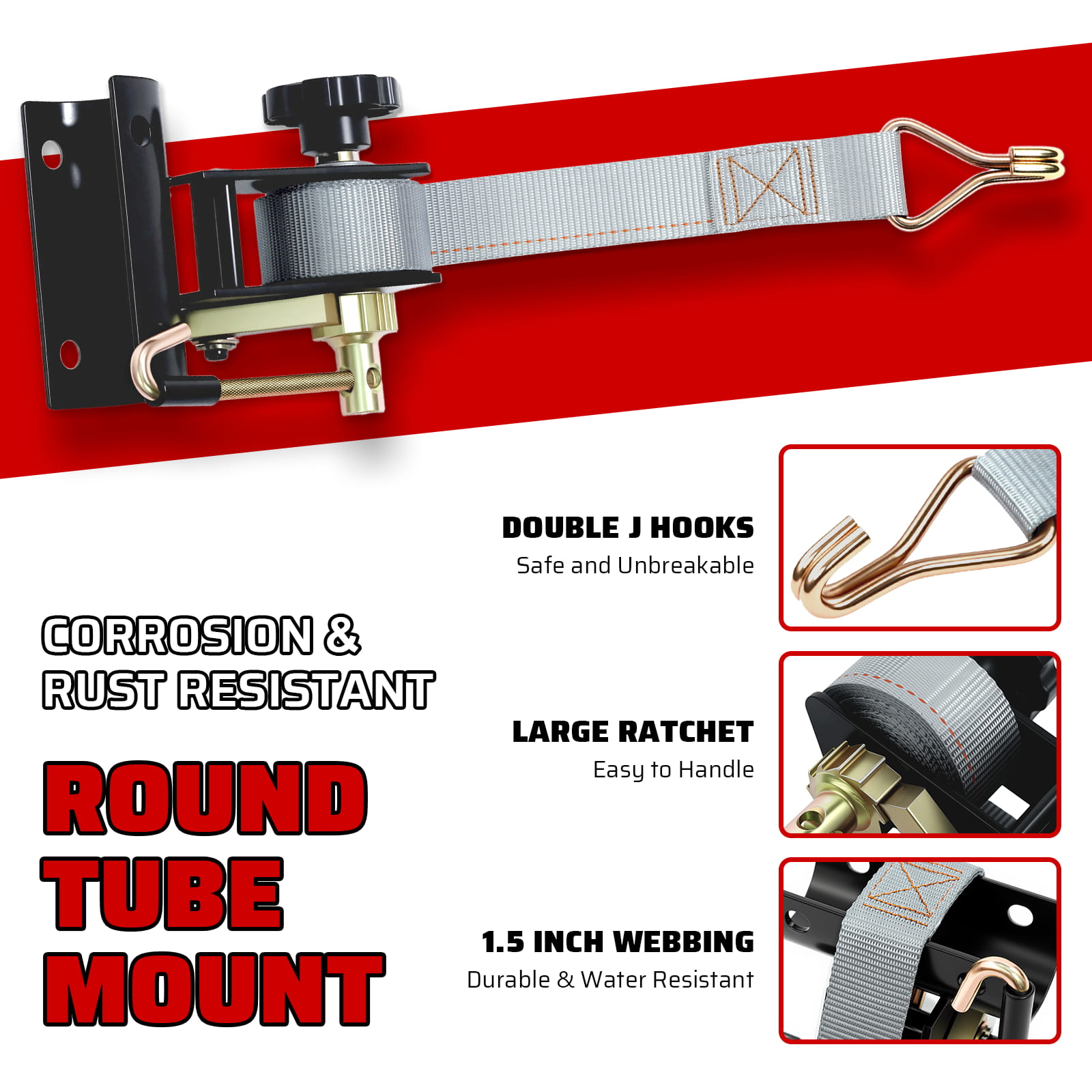 Ladder Rack Ratchet Straps 4 Pack – 1.5" x 7.5ft Rack Straps with J Hooks for Trailer Cargo Control