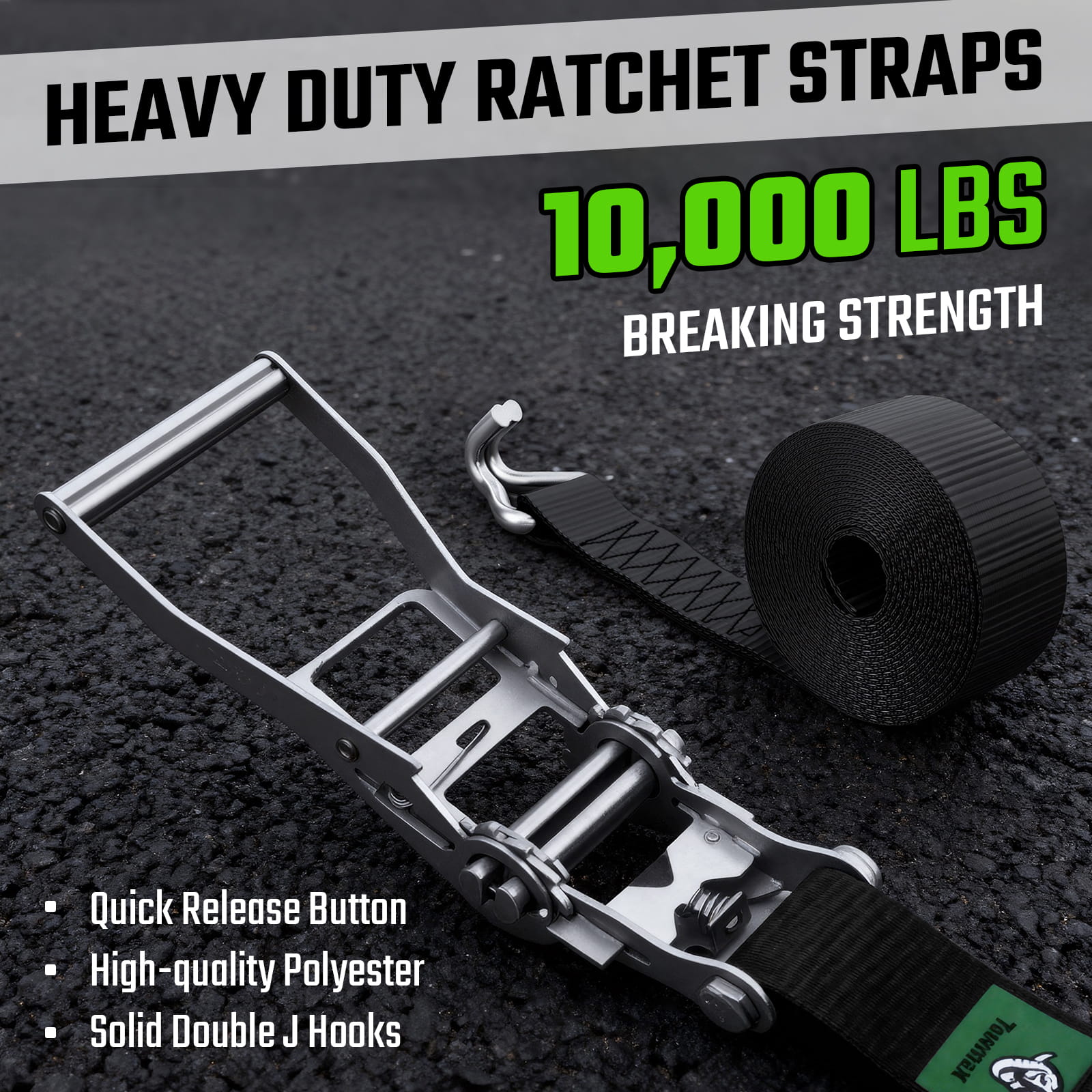 Ratchet Tie Down Straps 4 Pack – 2" x 20ft Heavy Duty Straps with J Hooks, 10,000 lb Break Strength