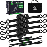 Retractable Ratchet Straps | 1in x 10ft Self Retracting Tie Down Straps with Soft Loops | 1800 lbs Break Strength for Motorcycle, Cargo, Truck, Trailer
