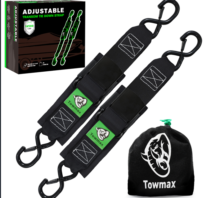 Boat Tie Down Straps 2 Pack – 2" x 48" Adjustable Trailer Straps with Safety Lock, 1200 lb Capacity for Boat, Jet Ski & Kayak
