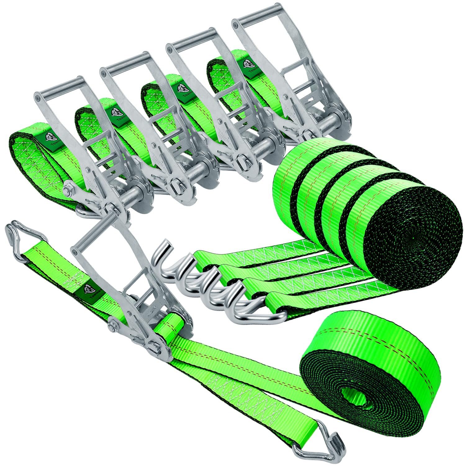 Ratchet Tie Down Straps 4 Pack – 2" x 20ft Heavy Duty Straps with J Hooks, 10,000 lb Break Strength