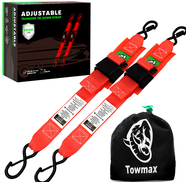 Boat Tie Down Straps 2 Pack – 2" x 48" Adjustable Trailer Straps with Safety Lock, 1200 lb Capacity for Boat, Jet Ski & Kayak