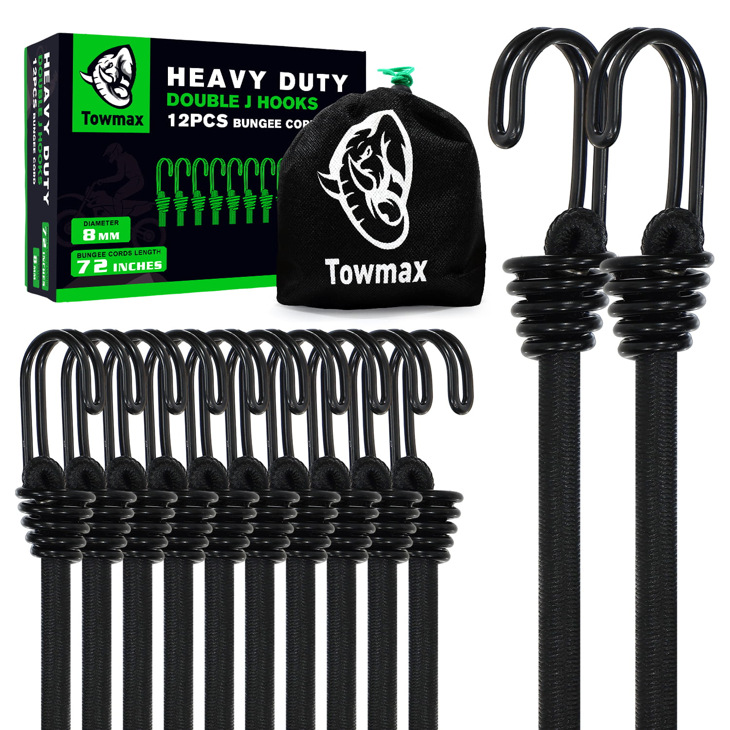 Heavy Duty Bungee Cord with Hooks 12 Pack | Industrial Grade Blue Bungee Cords for Outdoor Camping, Kayaking & Cargo Fastening