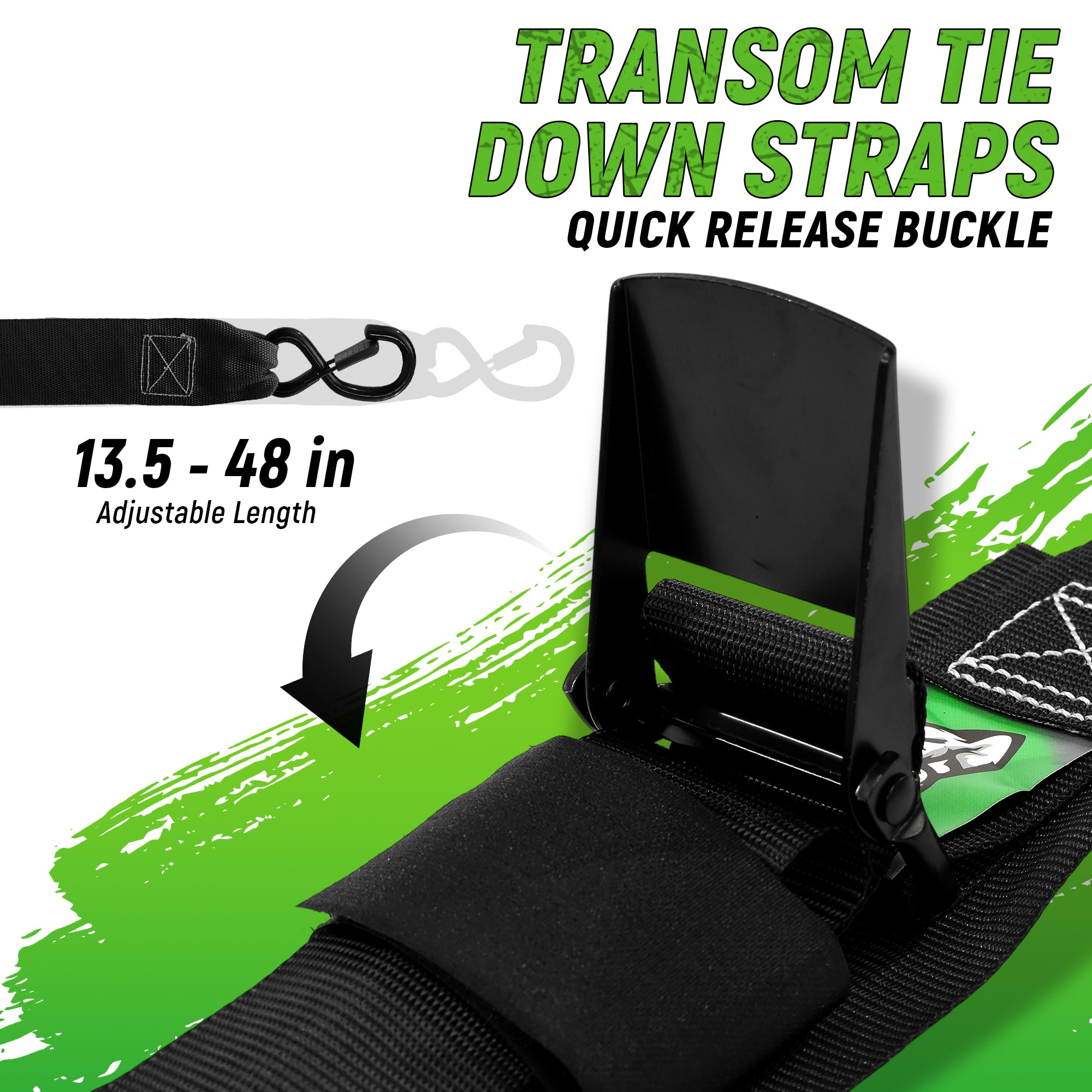 Boat Tie Down Straps 2 Pack – 2" x 48" Adjustable Trailer Straps with Safety Lock, 1200 lb Capacity for Boat, Jet Ski & Kayak