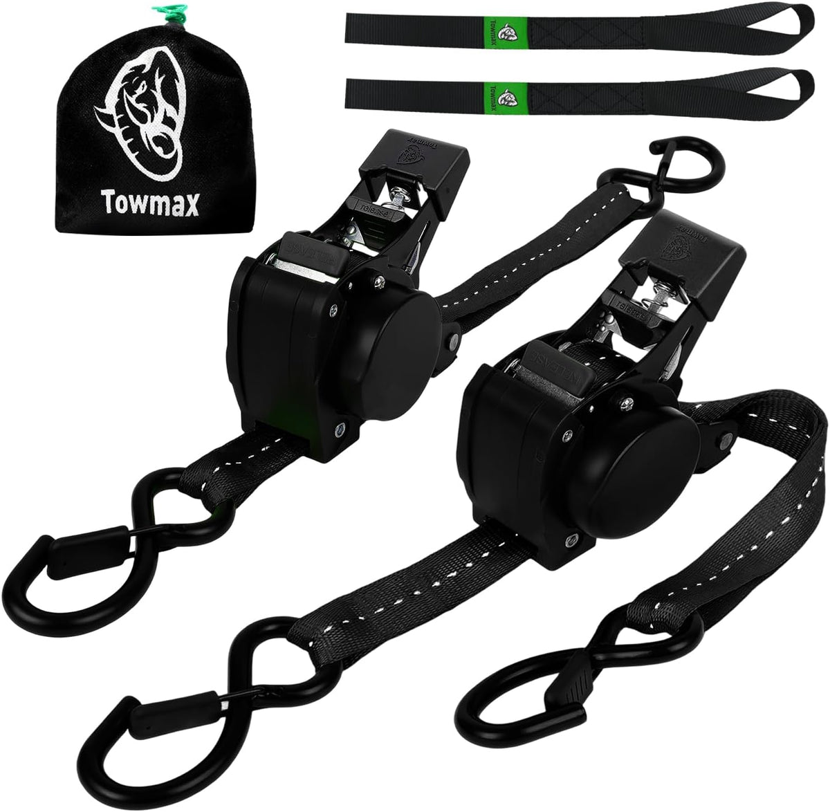 Retractable Ratchet Straps | 1in x 10ft Self Retracting Tie Down Straps with Soft Loops | 1800 lbs Break Strength for Motorcycle, Cargo, Truck, Trailer