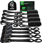 4 Pack Ratchet Tie Down Straps – 1" x 15ft Heavy Duty Cargo Straps with 2100 lb Break Strength & 15" Soft Loops for Motorcycle, Truck & Trailer