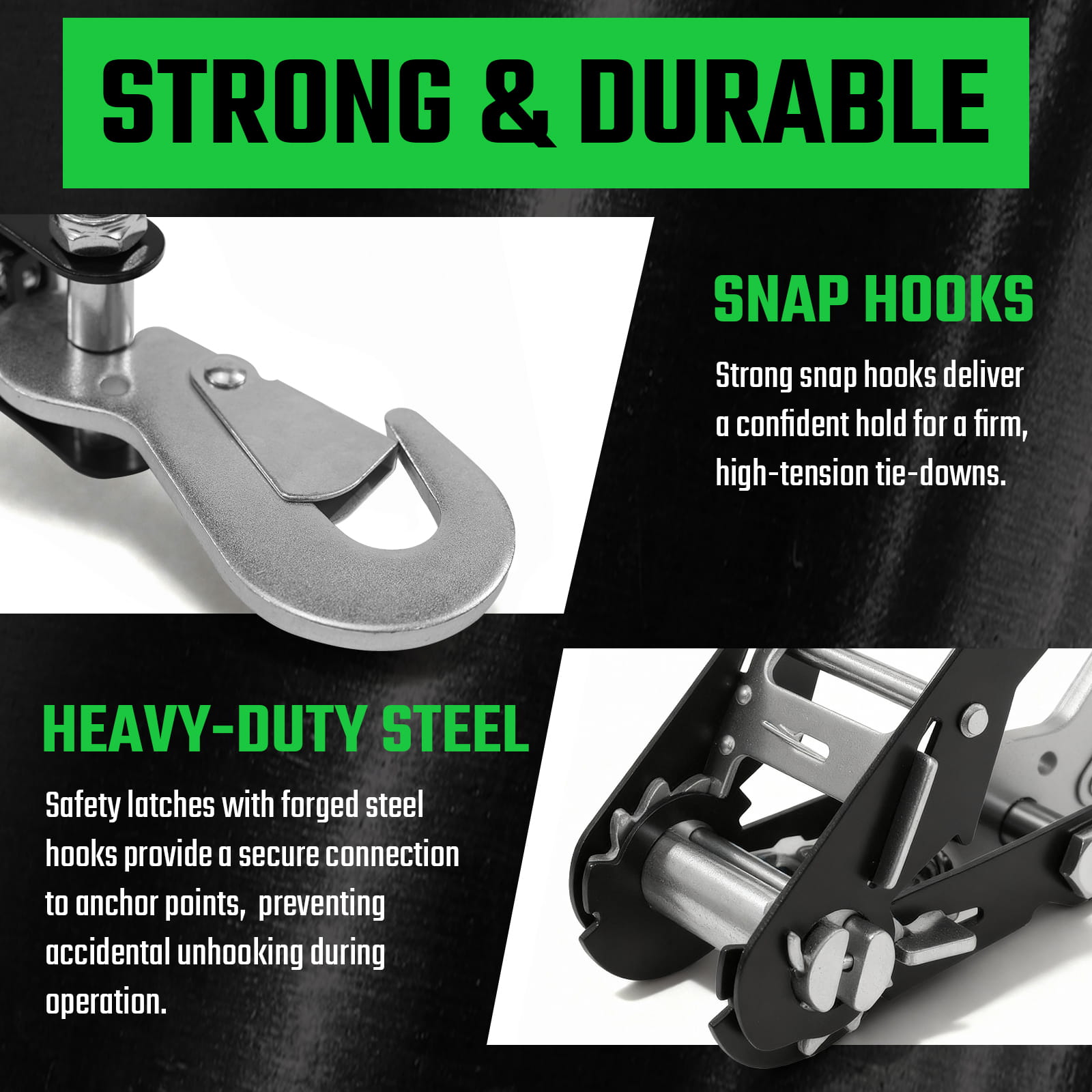 Car Tie Down Straps 4 Pack –2" x 8' Heavy Duty Tire Straps with Snap Hooks , 10,000 lb Break Strength , 10,000 lb Break Strength