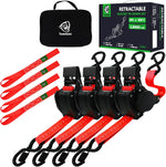 Retractable Ratchet Straps | 1in x 10ft Self Retracting Tie Down Straps with Soft Loops | 1800 lbs Break Strength for Motorcycle, Cargo, Truck, Trailer